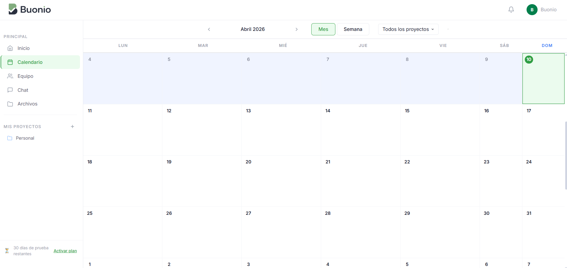 Vista Calendario